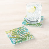 Tropische palmbladeren glazen onderzetter (Schuin)