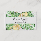 Tropische palmbladeren goud visitekaartje (Voorkant)