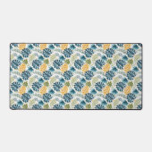 Tropische palmbladeren gouden anananas wit blauw bureaumat (Voorkant)