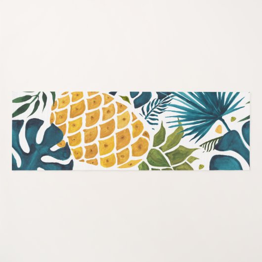 Tropische palmbladeren gouden anananas wit blauw yogamat (Voorkant (horizontaal))