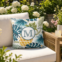 Tropische palmbladeren gouden ananas monogram