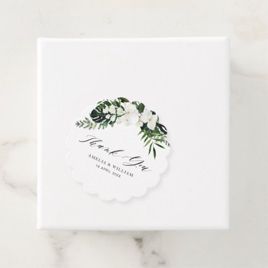 tropische palmbladeren groen bloemenbruiloft bedankjes labels (In situ)