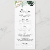 tropische palmbladeren groen bloemenbruiloft menu (Voorkant)