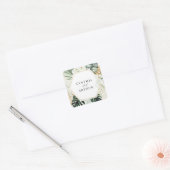 tropische palmbladeren groen bloemenbruiloft vierkante sticker (Envelop)