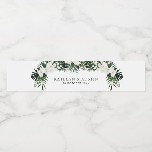 tropische palmbladeren groen bloemenbruiloft waterfles etiket (Enkel label)