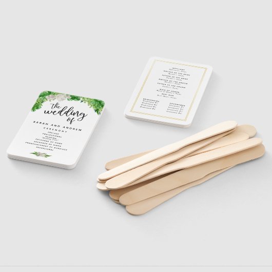 Tropische palmbladeren & groen bruiloft programma handwaaier (Niet-gemonteerd)