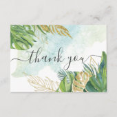 Tropische palmbladeren Groenery Gold Foliage Wedde Bedankkaart (Voorkant)