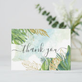 Tropische palmbladeren Groenery Gold Foliage Wedde Bedankkaart (Staand voorkant)