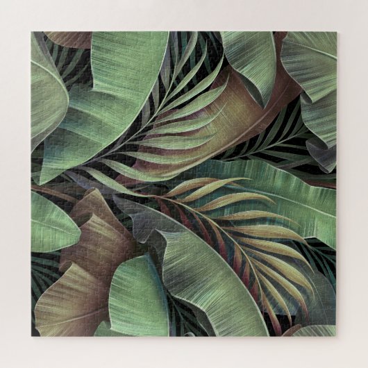 Tropische palmbladeren, handgetekende 3D illustrat Legpuzzel (Horizontaal)