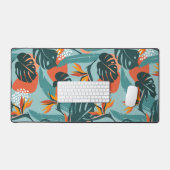 Tropische palmbladeren hibiscus en vormen patroon bureaumat (Keyboard & Muis)