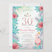 Tropische palmbladeren Hibiscus roze Flamingo 30e Kaart (Voorkant)