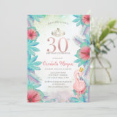 Tropische palmbladeren Hibiscus roze Flamingo 30e Kaart (Staand voorkant)
