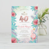 Tropische palmbladeren Hibiscus roze flamingo 40e Kaart (Staand voorkant)