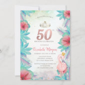 Tropische palmbladeren Hibiscus roze Flamingo 50e Kaart (Voorkant)