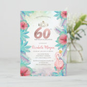 Tropische palmbladeren Hibiscus roze Flamingo 60e Kaart (Staand voorkant)