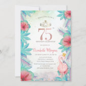 Tropische palmbladeren Hibiscus roze Flamingo 75e Kaart (Voorkant)