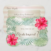 Tropische palmbladeren, Hibiskus Bridesmaid Kaart (Voorkant / Achterkant)