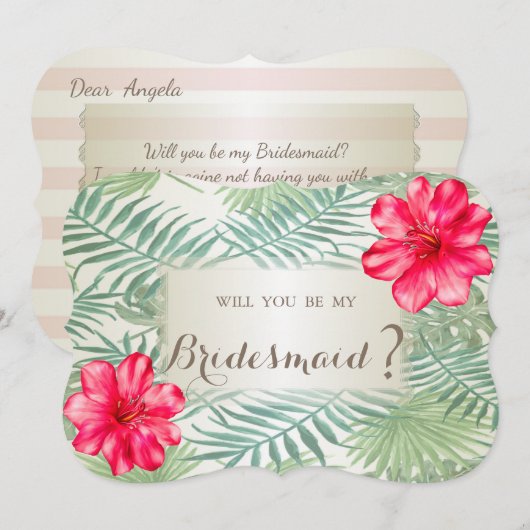 Tropische palmbladeren, Hibiskus Bridesmaid Kaart (Voorkant / Achterkant)