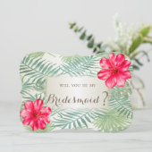 Tropische palmbladeren, Hibiskus Bridesmaid Kaart (Staand voorkant)