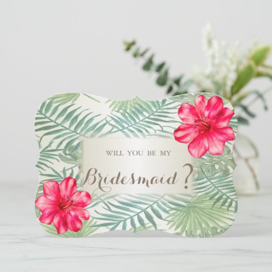 Tropische palmbladeren, Hibiskus Bridesmaid Kaart (Staand voorkant)