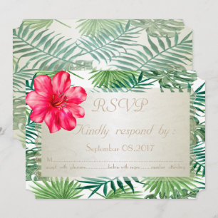 Tropische palmbladeren, hibiskus Wedding RSVP-Kaar Kaart