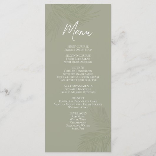 Tropische palmbladeren in het menu Elegant Calligr (Voorkant)