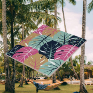Tropische Palmbladeren in Roze & Blauw   Decoratie Tegeltje