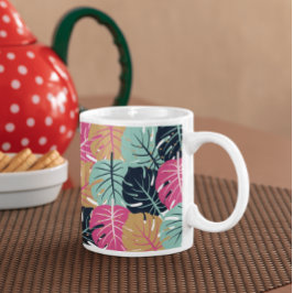 Tropische Palmbladeren in Roze & Blauw | Koffiemok