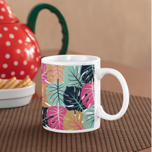 Tropische Palmbladeren in Roze & Blauw   Koffiemok