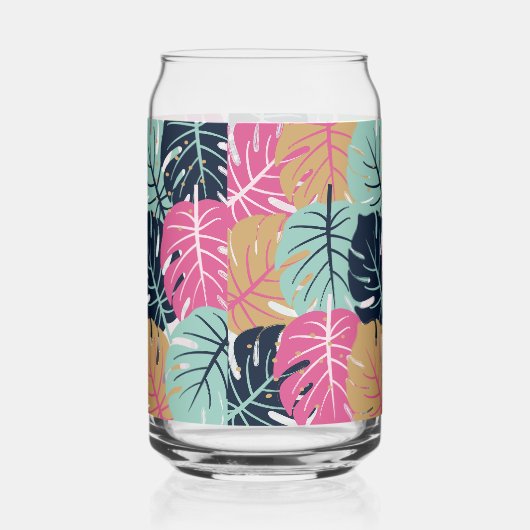 Tropische palmbladeren in roze en blauw | blikglas blikvorm glas (Achterkant)