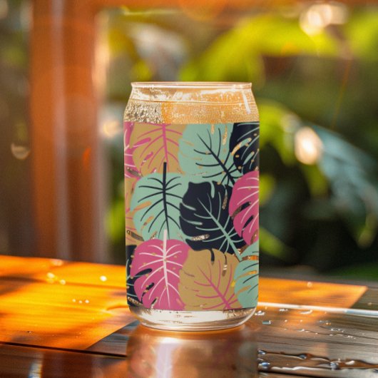 Tropische palmbladeren in roze en blauw | blikglas blikvorm glas