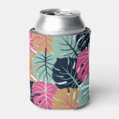 Tropische palmbladeren in roze en blauw | drank blikjeskoeler (Blikje Voorkant)