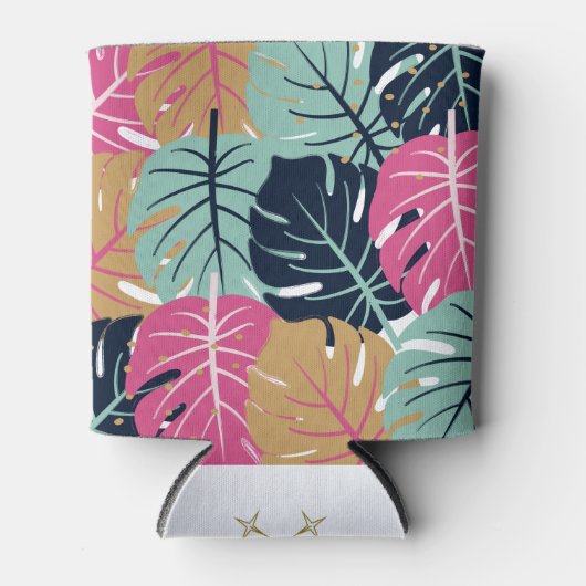 Tropische palmbladeren in roze en blauw | drank blikjeskoeler (Voorkant)