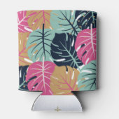 Tropische palmbladeren in roze en blauw | drank blikjeskoeler (Achterkant)