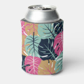 Tropische palmbladeren in roze en blauw | drank blikjeskoeler (Blikje Achterkant)