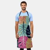 Tropische palmbladeren in roze en blauw | koken schort (Gedragen)
