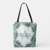 Tropische palmbladeren & Initialen letter met naam Tote Bag (Achterkant)