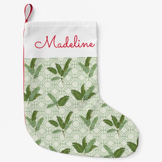 Tropische palmbladeren | Jouw namen toevoegen Kleine Kerstsok (Voorkant)