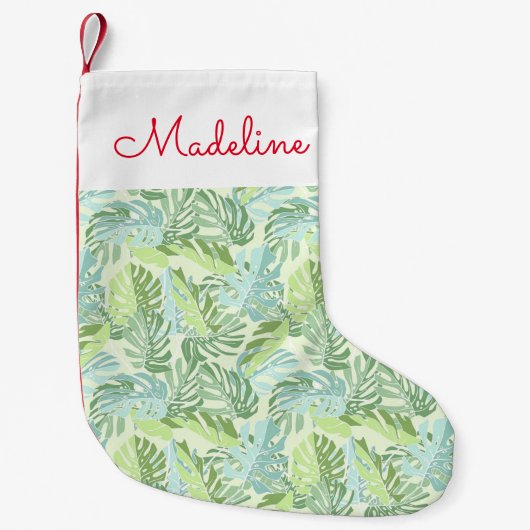 Tropische palmbladeren | Jouw namen toevoegen Kleine Kerstsok (Voorkant)