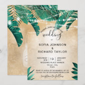 Tropische palmbladeren Licht Gouden Uitnodiging (Voorkant / Achterkant)