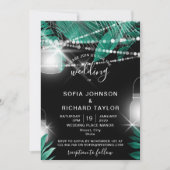 Tropische palmbladeren Licht Jar zwart Uitnodiging (Voorkant)