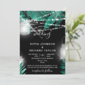 Tropische palmbladeren Licht Jar zwart Uitnodiging (Staand voorkant)