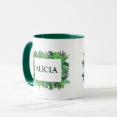 Tropische palmbladeren lijst aangepaste naam mok (Voorkant links)