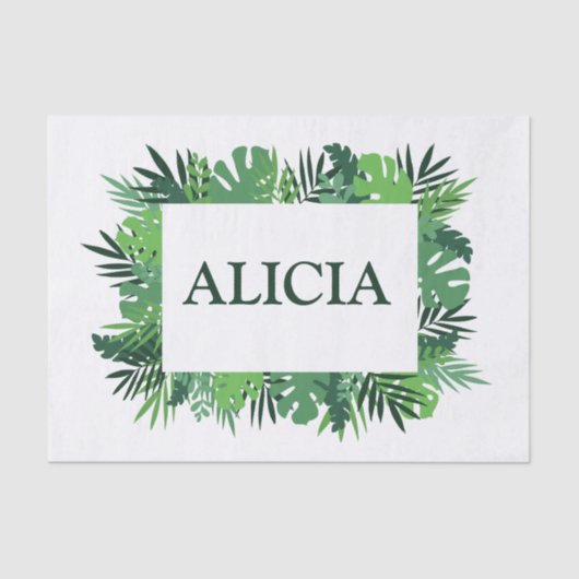 Tropische palmbladeren lijst aangepaste naam tissuepapier (Voorkant)