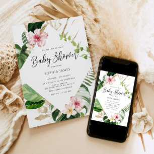 Tropische palmbladeren lijst baby shower kaart