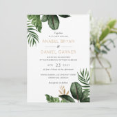 Tropische palmbladeren Moderne bruiloft Kaart (Staand voorkant)