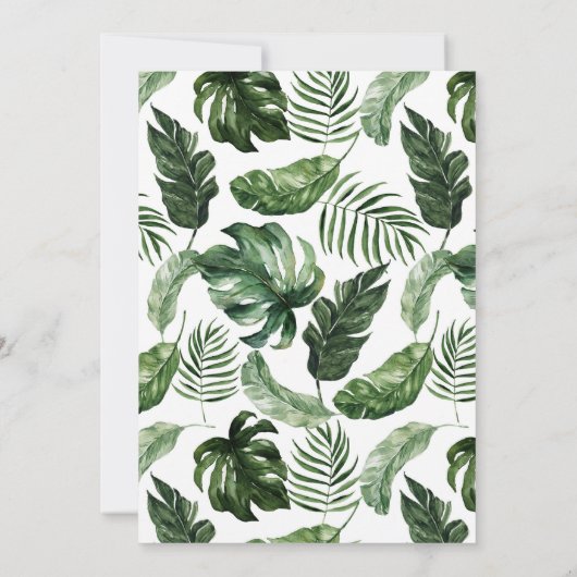 Tropische palmbladeren Moderne bruiloft Kaart (Achterkant)
