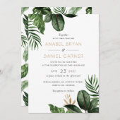Tropische palmbladeren Moderne bruiloft Kaart (Voorkant / Achterkant)