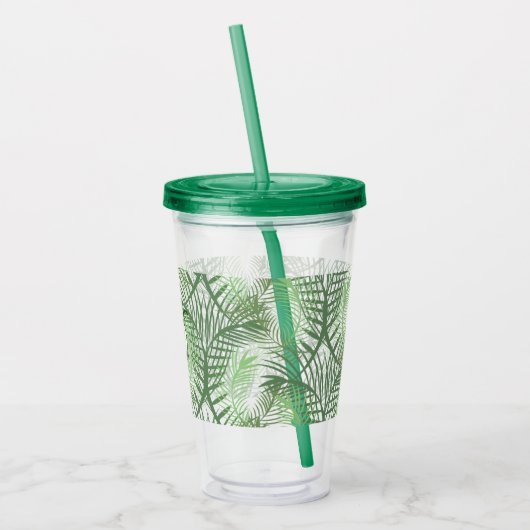 Tropische palmbladeren Monogram aangepast Acryl Drinkbeker (Links)