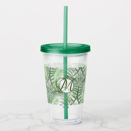 Tropische palmbladeren Monogram aangepast Acryl Drinkbeker (Voorkant)
